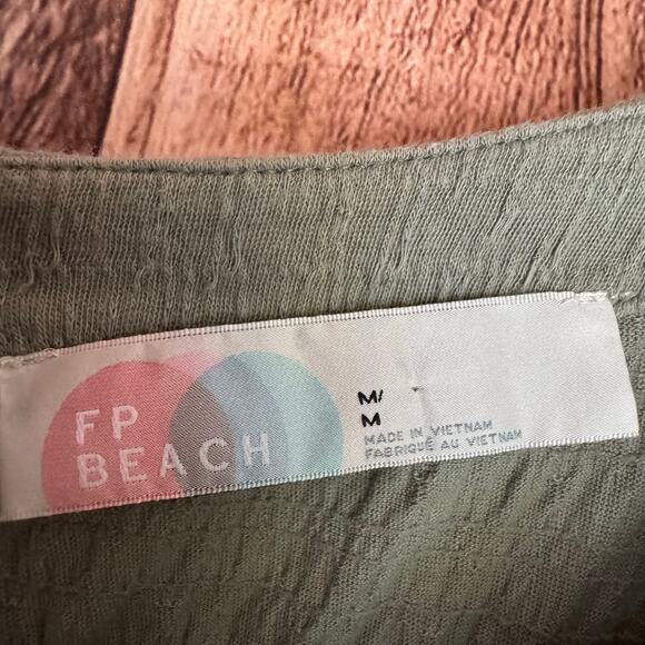 Free People FP Beach Romper Beyond Obsessed Green Puff Sleeve Casual Boho M - Picture 7 of 9